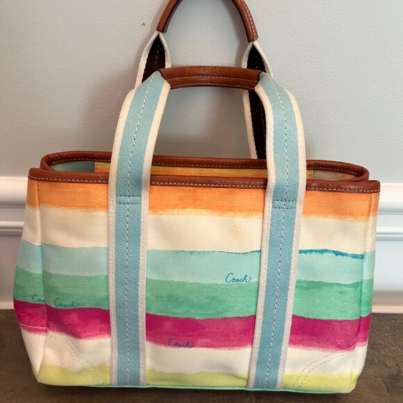 Coach Hampton Watercolor Pastel Stripe Small Tote - Picture 2 of 8